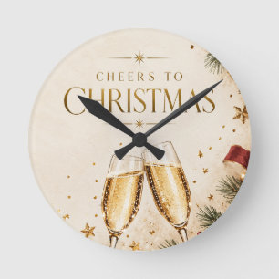 Elegant Christmas,Champagne Toast Luxury Holiday Round Clock