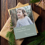 Elegant Christmas Cheer | Grayish Green Photo Chic Holiday Card<br><div class="desc">Simple, stylish, elegant folded holiday photo card with modern minimal typography quote "holiday cheer and a happy new year" in white on a grayish forest sage green background. The name, year and greeting can be easily customized for a personal touch. A sophisticated, minimalist and contemporary christmas card to stand out...</div>
