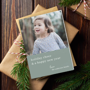 Elegant Christmas Cheer   Grayish Green Photo Chic Holiday Card