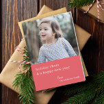 Elegant Christmas Cheer | Raspberry Red Photo Holiday Card<br><div class="desc">Simple, stylish, elegant folded holiday photo card with modern minimal typography quote "holiday cheer and a happy new year" in white on a pinkish raspberry red background. The name, year and greeting can be easily customized for a personal touch. A sophisticated, minimalist and contemporary christmas card to stand out from...</div>