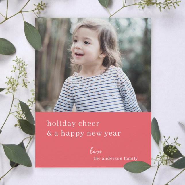 Elegant Christmas Cheer | Raspberry Red Photo Holiday Card (Personalize your holiday photo card for a simple sophisticated look)