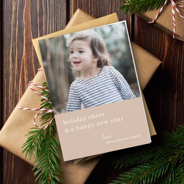 Elegant Christmas Cheer | Taupe Clay Photo Chic Holiday Card (Creator Uploaded)