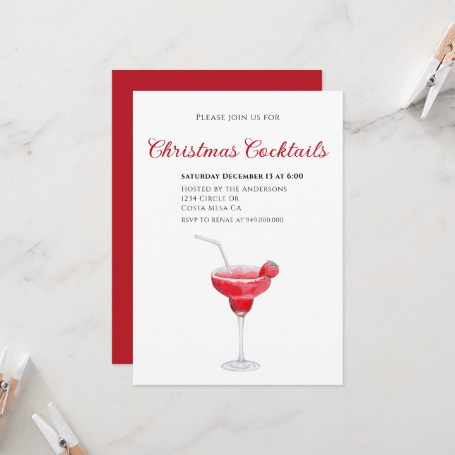 Elegant Christmas Cocktail Party Invitation (Front/Back In Situ)