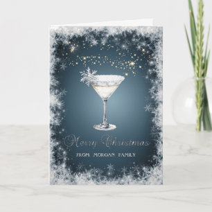 Elegant Christmas Cocktail Snowflakes Holiday Card
