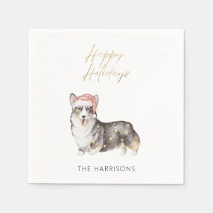 Elegant Christmas Corgi Dog Gold Foil Holiday Napkin