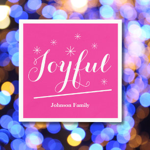 Elegant Christmas Custom Family Name Cute Pink  Napkin