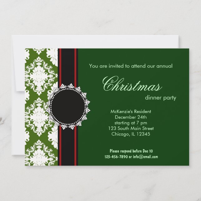 Elegant Christmas Damask Invitation (Front)