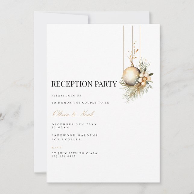 Elegant Christmas Decor Reception Invitation Card (Front)