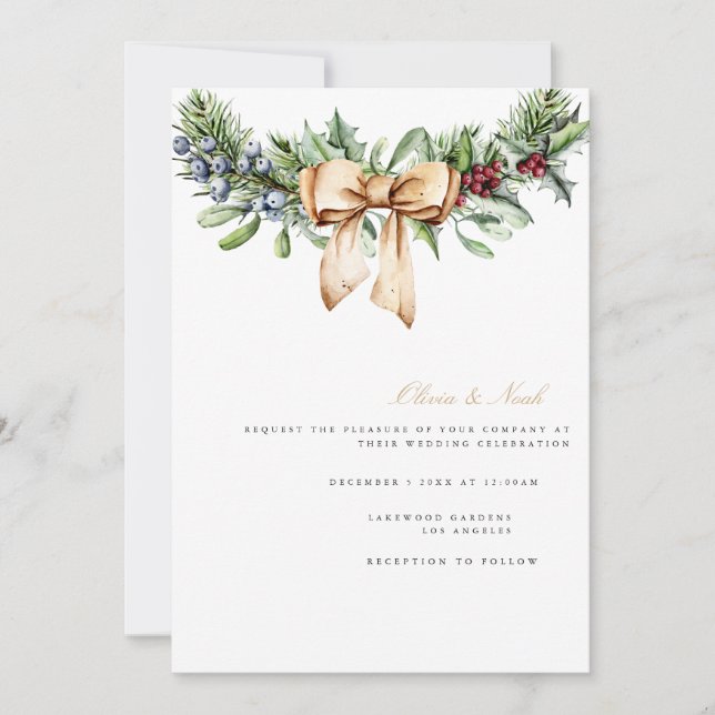 Elegant Christmas Decor Wedding Invitation Card (Front)