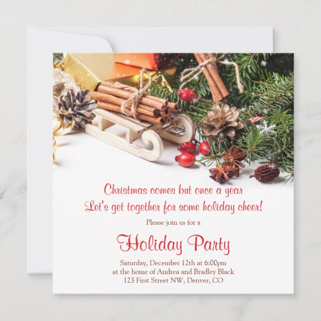 Elegant Christmas Decorations Holiday Party Invitation (Front)