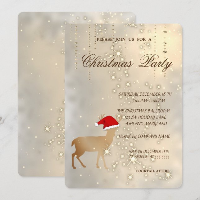 Elegant Christmas Deer Sant Hat,Christmas Party Invitation (Front/Back)