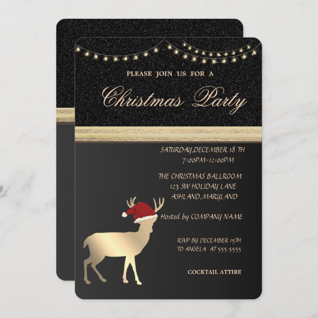 Elegant Christmas Deer Santa Hat,Christmas Party Invitation (Front/Back)