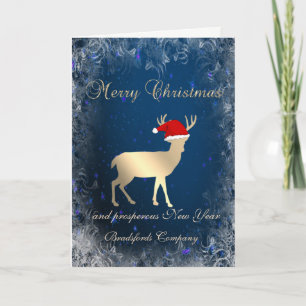 Elegant ,Christmas Deer,Santa Hat Corporate Holiday Card