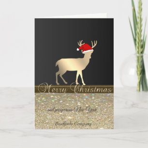 Elegant, Christmas Deer Santa Hat,Glittery,Company Holiday Card