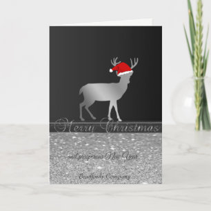 Elegant, Christmas Deer Santa Hat,Glittery,Company Holiday Card
