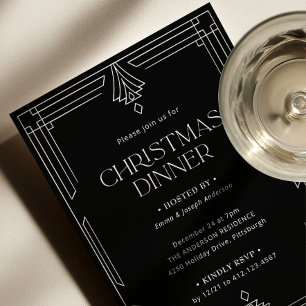 Elegant Christmas Dinner Black Holiday Invitation