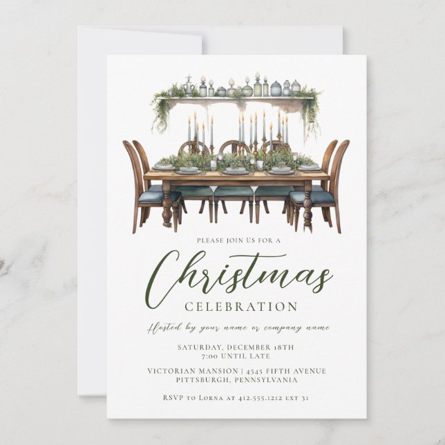 Elegant Christmas Dinner Corporate/Personal  Invitation (Front)