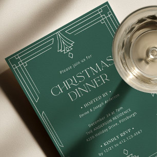 Elegant Christmas Dinner Green Holiday Invitation
