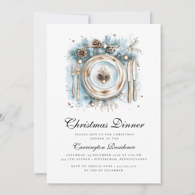 Elegant Christmas Dinner Invitation  (Front)