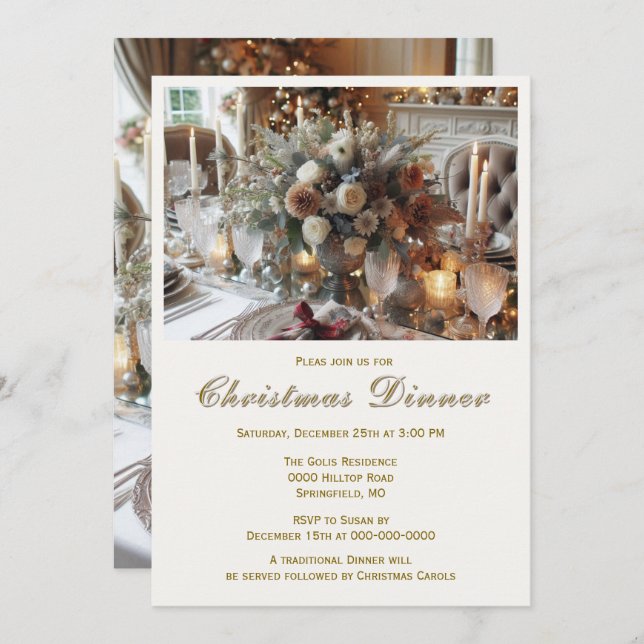 Elegant Christmas Dinner Invitation (Front/Back)