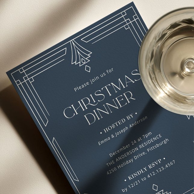 Elegant Christmas Dinner | Navy Blue Holiday Invitation (Creator Uploaded)