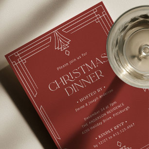 Elegant Christmas Dinner Red Holiday Invitation