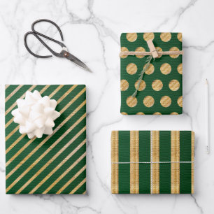 Elegant Christmas Emerald Green Gold Pattern Gift Wrapping Paper Sheet