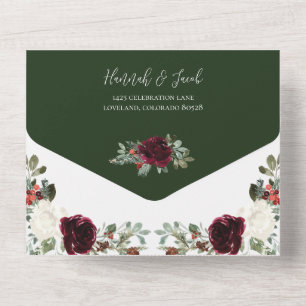 Elegant Christmas Emerald Green Winter Wedding All In One Invitation