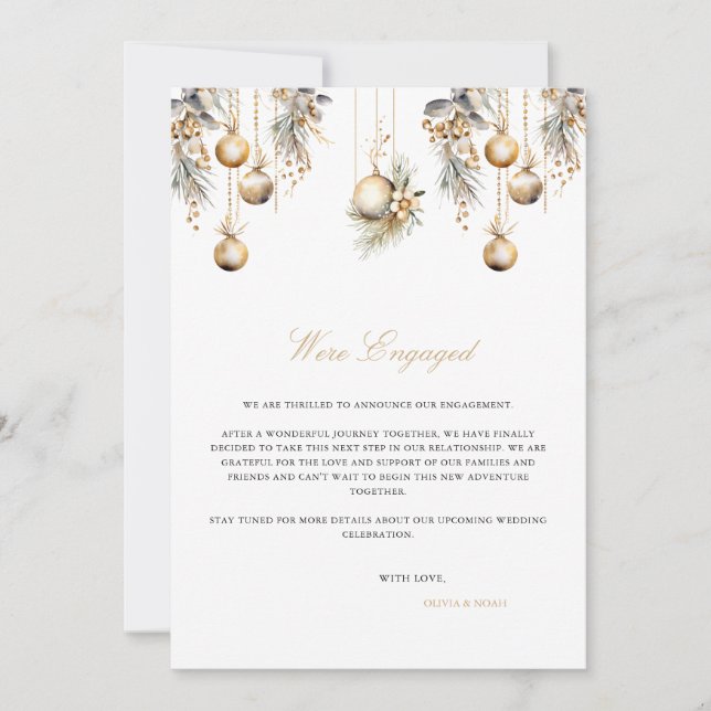 Elegant Christmas Engagement Announcement Card (Front)
