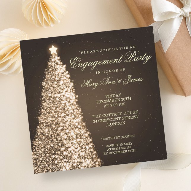 Elegant Christmas Engagement Party Gold Invitation (Elegant Christmas Engagement Party Gold Invitation)
