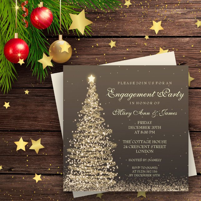 Elegant Christmas Engagement Party Gold Invitation (Creator Uploaded)