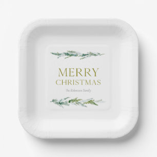 Elegant Christmas Evergreen Personalized  Paper Plate