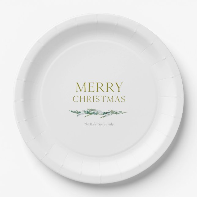 Elegant Christmas Evergreen Personalized  Paper Plate (Front)