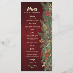 Elegant Christmas Evergreen Wedding Menu Card