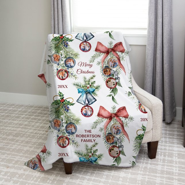 Elegant Christmas Family Photo Collage Fleece Blanket (Creator Uploaded)