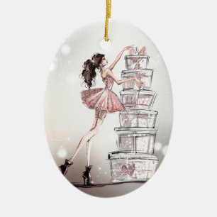 Elegant Christmas Fashion Illustration Ceramic Tree Decoration