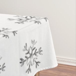 Elegant Christmas Faux Silver Snowflakes Pattern Tablecloth