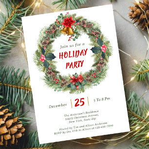 Elegant Christmas Festive Wreath Holiday Party Invitation
