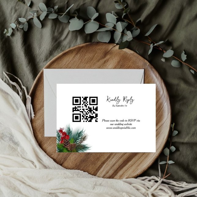 Elegant christmas fir  wedding Kindly RSVP Card (Creator Uploaded)