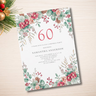 Elegant Christmas Floral 60th Birthday Party Invitation