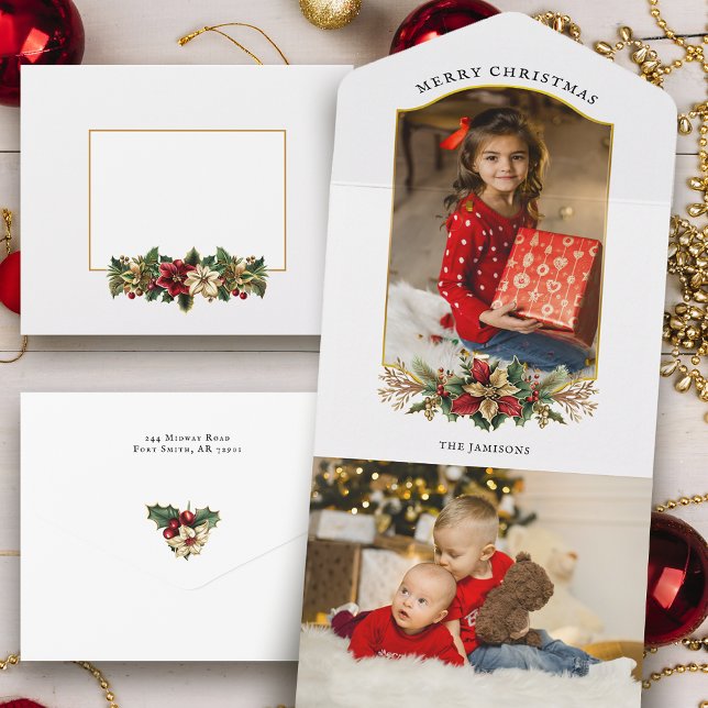 Elegant Christmas Floral Arched Photo All In One Invitation (Creator Uploaded)