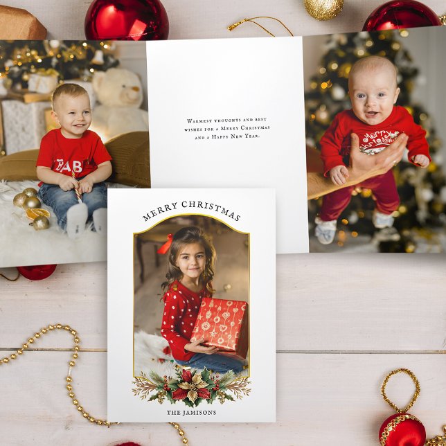 Elegant Christmas Floral Arched Photo Tri-Fold Card (Creator Uploaded)