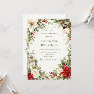 Elegant Christmas Floral Bridesmaids Luncheon Invitation