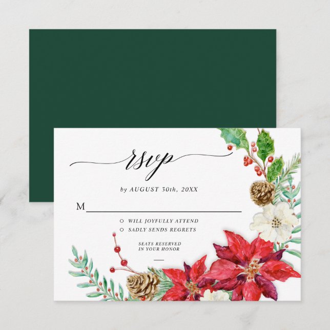 Elegant Christmas Floral Burgundy Red Foliage RSVP Invitation (Front/Back)