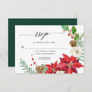 Elegant Christmas Floral Burgundy Red Foliage RSVP Invitation