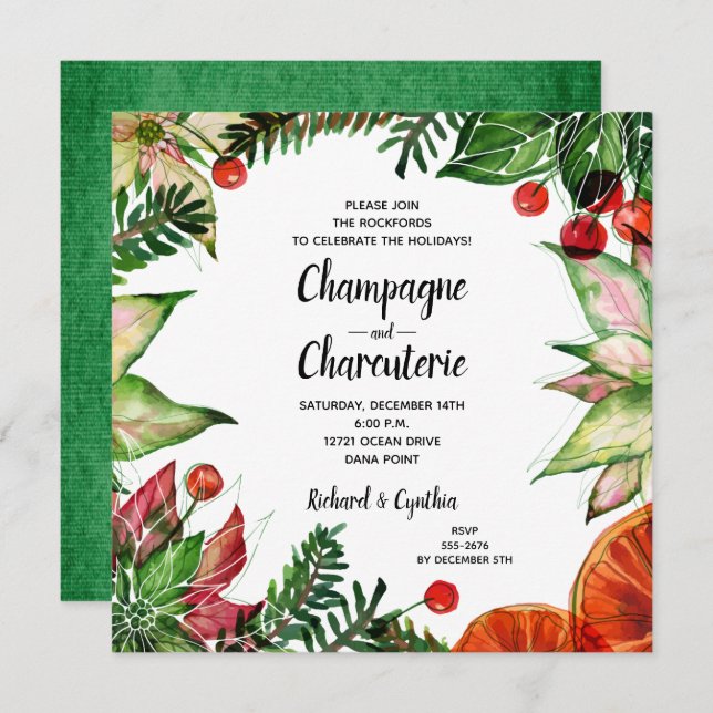 Elegant Christmas Floral Charcuterie Invite (Front/Back)