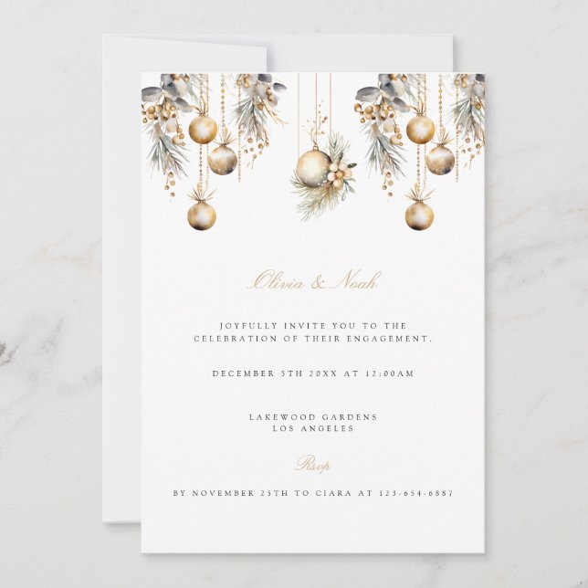 Elegant Christmas Floral Engagement Invitation (Front)