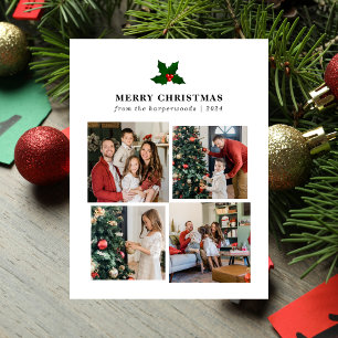 Elegant Christmas Floral Family Photo Collage Holiday Postcard
