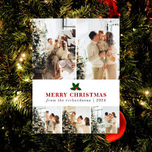 Elegant Christmas Floral Family Photo Collage Holiday Postcard