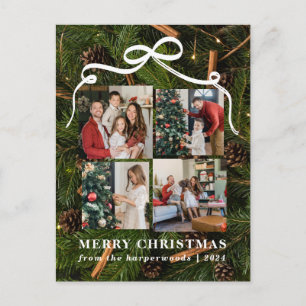 Elegant Christmas Floral Family Photo Collage Holiday Postcard